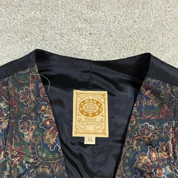 Wah Maker Vest Mens XL Burgundy Jacquard Western Frontier Dress Waistcoat - Picture 3 of 8